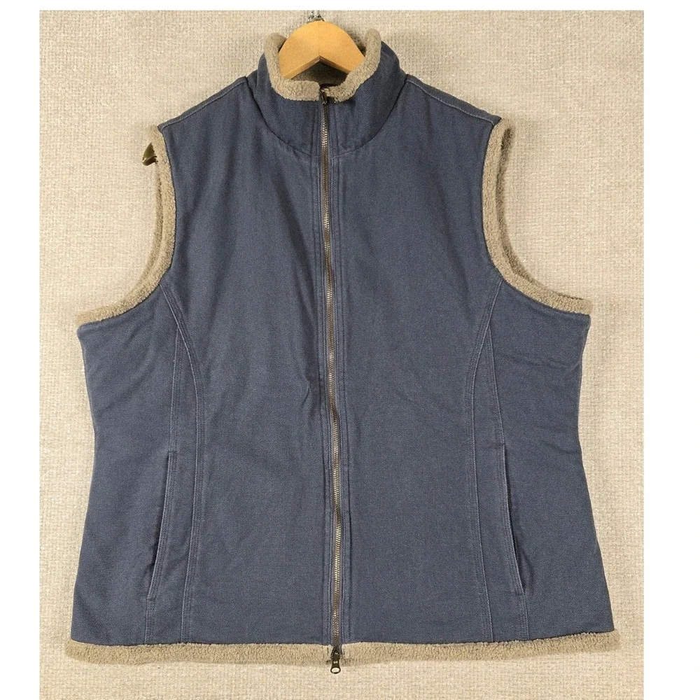 Duluth Trading Co Mens XL Blue Canvas Sherpa Fleece Lined Full Zip Work Vest